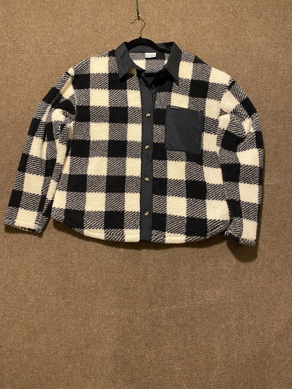 Columbia Black White Buffalo Plaid West Bend  Sherpa Fleece Shirt Jacket XL
